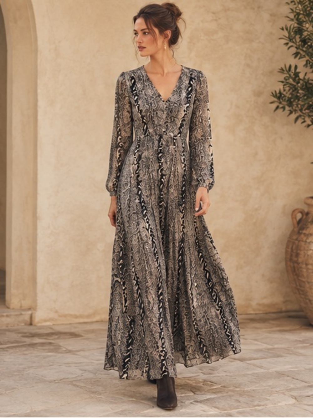 NWT Anthropologie Bel Kazan $148 Snakeskin Odessa Midi Dress Front Slit L
